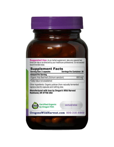 Suplemento Herbal Albahaca Sagrada Orgánica Oregon's Wild Harvest 60 cápsulas