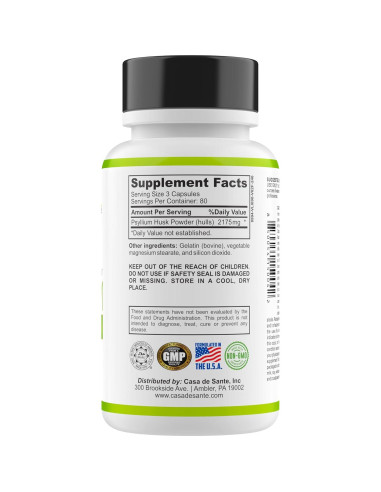 Cápsulas de Psyllium Casa de Sante 2175 mg 100% Orgánico