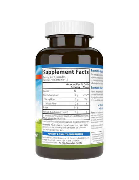 Cápsulas de Psyllium Carlson 100 unidades - Salud del Colon Cápsulas de Psyllium Carlson 100 unidades - Salud del Colon