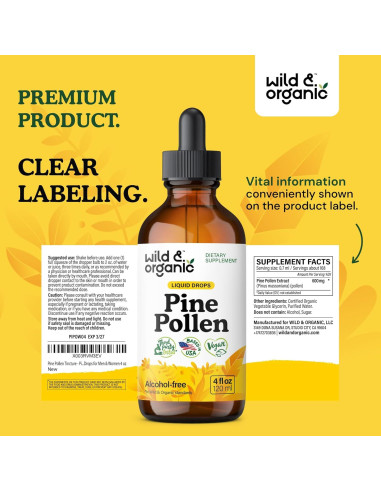 Tintura de Polen de Pino Silvestre y Orgánico 118 ml - Suplemento Vegano