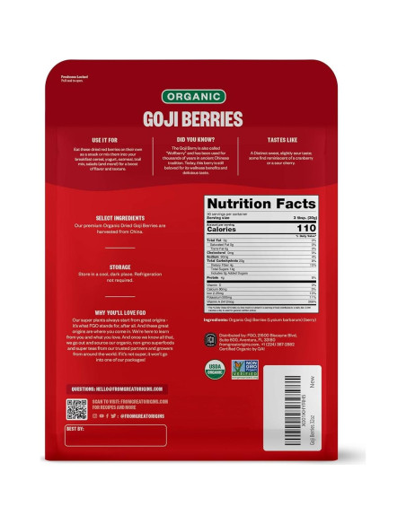 Berries de Goji Orgánicos FGO 907g de Ningxia - Paquete 1 Berries de Goji Orgánicos FGO 907g de Ningxia - Paquete 1