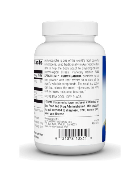 Ashwagandha Espectro Completo Planetary Herbals 570 mg 120 Tabletas Ashwagandha Espectro Completo Planetary Herbals 570 mg 120 Tabletas