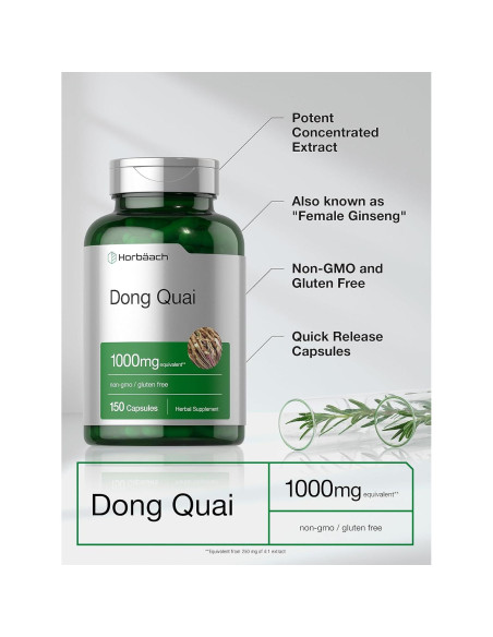 Cápsulas de Dong Quai Horbach 1000mg 150 Conteo Suplemento Cápsulas de Dong Quai Horbach 1000mg 150 Conteo Suplemento