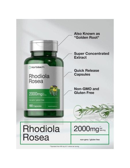 Cápsulas de Rhodiola Rosea Horbaach 2000mg - 180 Unidades - Sin OGM Cápsulas de Rhodiola Rosea Horbaach 2000mg - 180 Unidades - Sin OGM