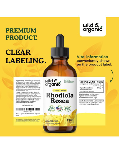 Tintura de Rhodiola Rosea Silvestre 118.3 ml - Suplemento Vegano