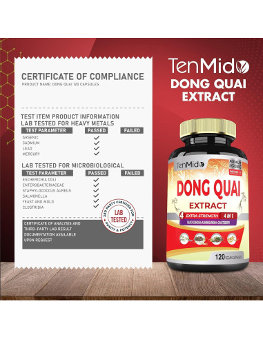 Suplemento Herbal Tenmido de Dong Quai y Ashwagandha - 120 Cápsulas Veganas
