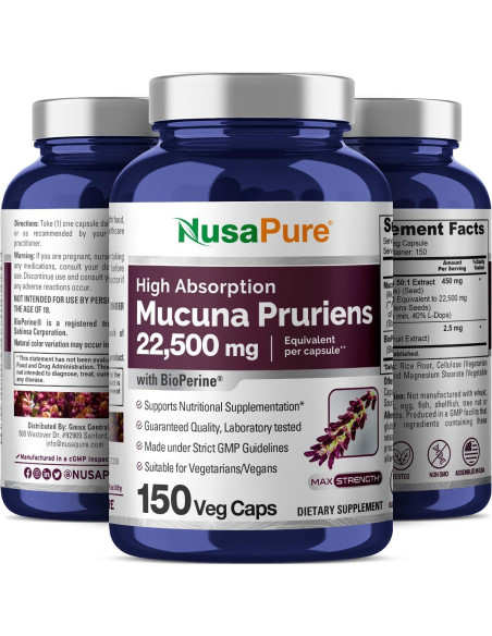 NusaPure Mucuna Pruriens 450 mg Extracto Vegano 150 Cápsulas NusaPure Mucuna Pruriens 450 mg Extracto Vegano 150 Cápsulas