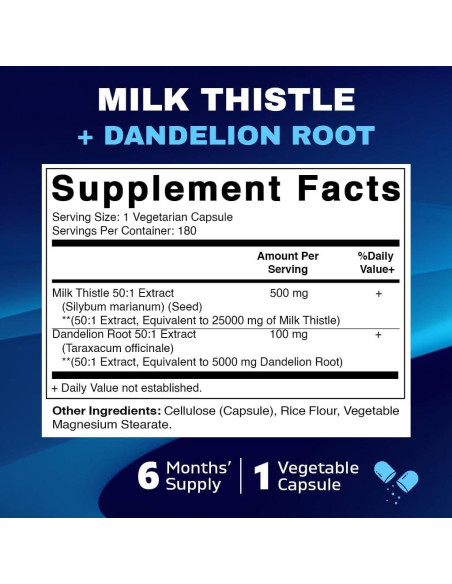 Extracto de Cardo Mariano 500mg y Diente de León 100mg 180 Cápsulas Vitamatic Extracto de Cardo Mariano 500mg y Diente de León 100mg 180 Cápsulas Vitamatic