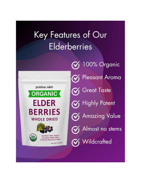 Baya de Saúco Orgánica Secas Pristine Nutri 907 g - Antioxidantes Baya de Saúco Orgánica Secas Pristine Nutri 907 g - Antioxidantes