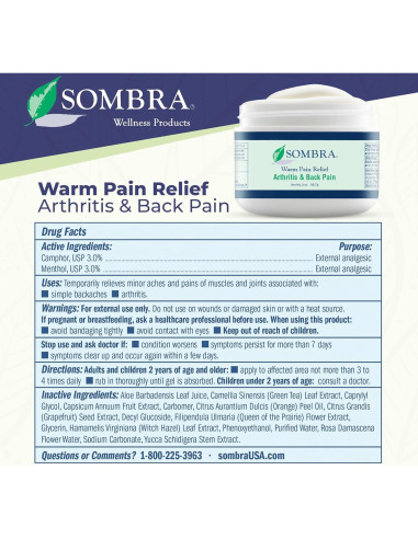 Sombra Gel Alivio Térmico 56.7g - Artritis y Dolor Muscular