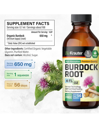Tinctura de Raíz de Bardana Bio Krauter 118 ml - Vegana y Sin Alcohol