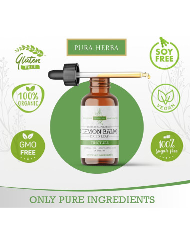 Extracto Líquido de Melisa Orgánica Pura Herba 59.15 ml - Sin Alcohol, Vegano, Apoya la Relajación