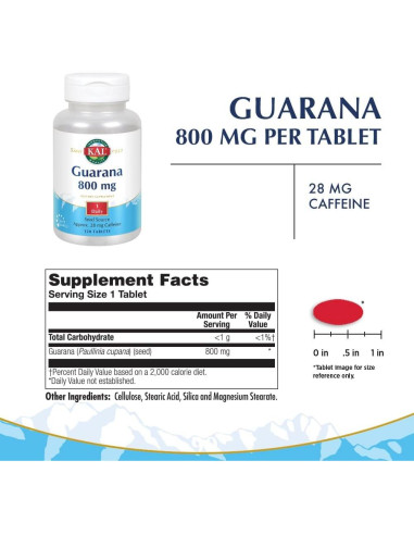 KAL Guarana 800 mg | 120 tabletas | Energía y enfoque natural