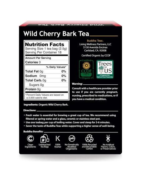 Té Orgánico de Corteza de Cereza Silvestre Buddha Teas - 18 Bolsitas Té Orgánico de Corteza de Cereza Silvestre Buddha Teas - 18 Bolsitas