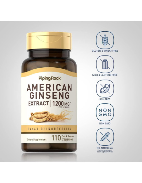 Cápsulas de Ginseng Americano Piping Rock 1200 mg 110 Unidades Cápsulas de Ginseng Americano Piping Rock 1200 mg 110 Unidades