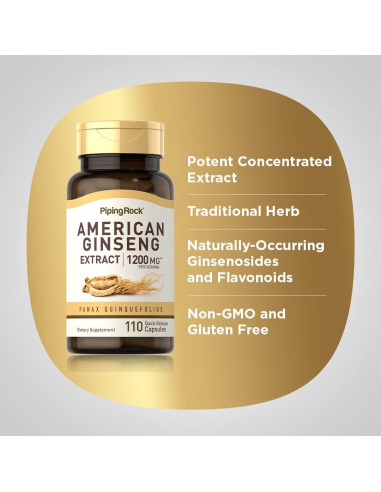 Cápsulas de Ginseng Americano Piping Rock 1200 mg 110 Unidades
