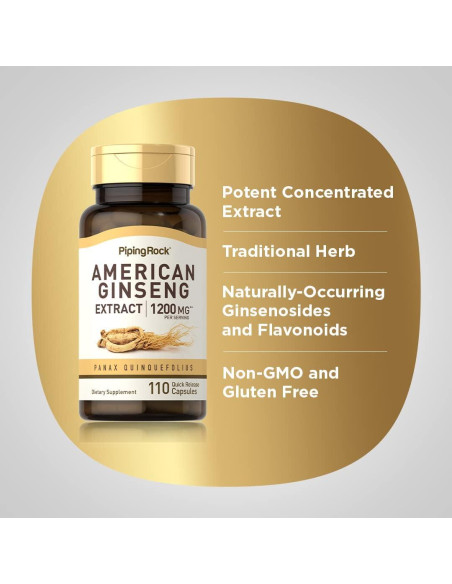 Cápsulas de Ginseng Americano Piping Rock 1200 mg 110 Unidades Cápsulas de Ginseng Americano Piping Rock 1200 mg 110 Unidades