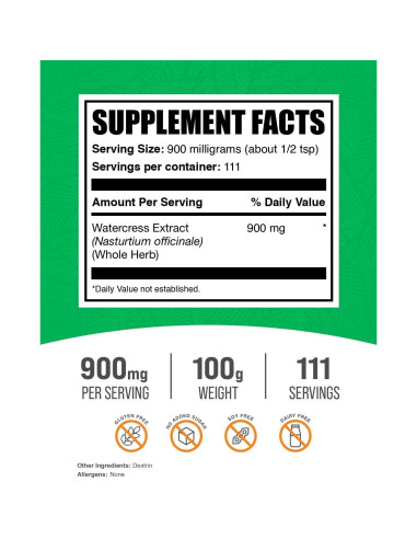 Extracto de Berro en Polvo BulkSupplements 100g - Sin Gluten