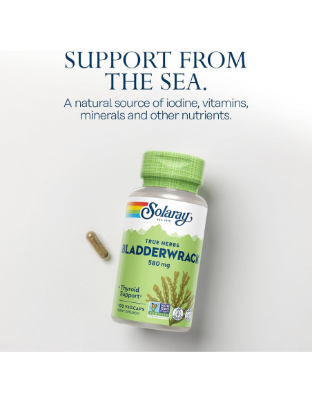 Cápsulas de Fucus Solaray 580 mg - Suplemento Vegano Rico en Yodo Cápsulas de Fucus Solaray 580 mg - Suplemento Vegano Rico en Yodo