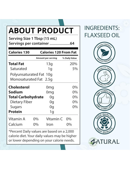 Aceite de Semilla de Lino Zatural 227g Prensado en Frío Omega-3 Aceite de Semilla de Lino Zatural 227g Prensado en Frío Omega-3