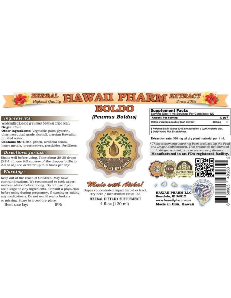 Extracto Líquido de Boldo 60 ml - HawaiiPharm - Natural y Concentrado Extracto Líquido de Boldo 60 ml - HawaiiPharm - Natural y Concentrado