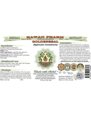 Extracto Líquido de Goldenseal Orgánico Hawaii Pharm 60 ml
