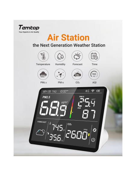 Monitor de Calidad del Aire Temtop M100-US 8-en-1 CO2 PM2.5 Monitor de Calidad del Aire Temtop M100-US 8-en-1 CO2 PM2.5