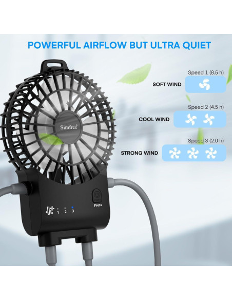 Ventilador Portátil Simfree Negro, 3 Velocidades, Manos Libres Ventilador Portátil Simfree Negro, 3 Velocidades, Manos Libres