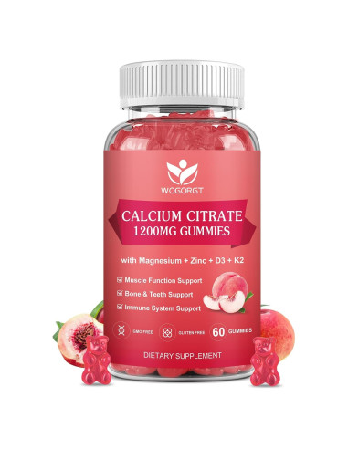 Gomitas de Calcio 1200mg con Vitamina D3 y K2 WOGORGT - 60 Unidades