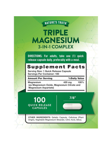 Suplemento de Magnesio Triple La Verdad de la Naturaleza 100 Cápsulas