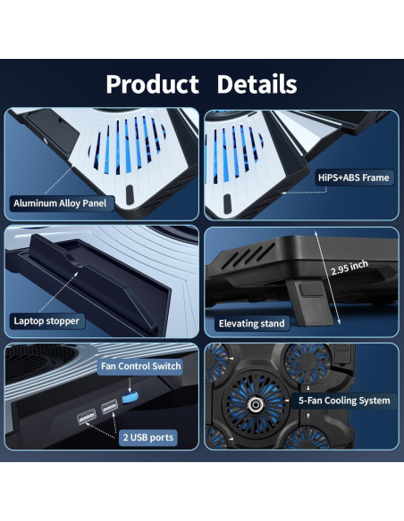 Soporte Enfriador de Laptop IMMOENUC Peltier 5 Ventiladores 40x30cm Soporte Enfriador de Laptop IMMOENUC Peltier 5 Ventiladores 40x30cm