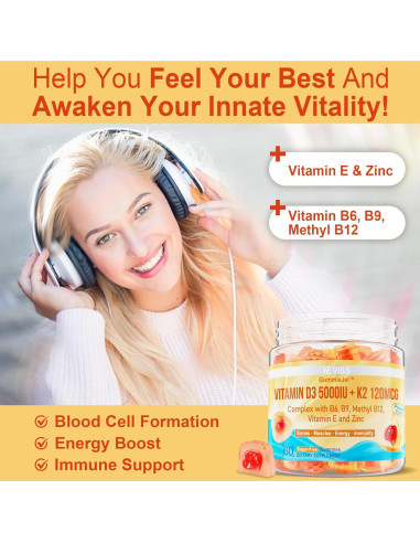 Gominolas de Vitamina D3 5000UI + K2 120mcg NEVISS 60 Unidades
