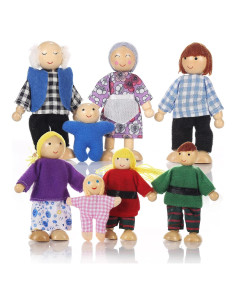 Casa de Muñecas de Madera Jzszera con 8 Figuras Posables