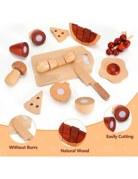 Conjunto de Comida de Madera WHOHOLL para Niños - 29 Piezas Conjunto de Comida de Madera WHOHOLL para Niños - 29 Piezas