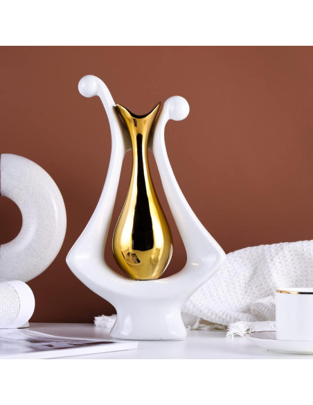 Jarrón de Cerámica Blanco y Oro XMGZQ Estilo Art Deco 1.07kg Jarrón de Cerámica Blanco y Oro XMGZQ Estilo Art Deco 1.07kg