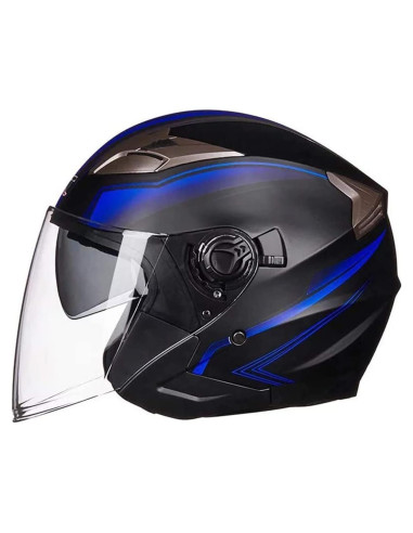 Casco Abierto SanQing Grande Azul con Doble Visor y Certificación DOT