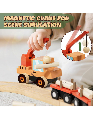 Juego de Tren de Madera Lehoo Castle 72 Piezas para Niños 3-5 Años