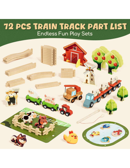 Juego de Tren de Madera Lehoo Castle 72 Piezas para Niños 3-5 Años Juego de Tren de Madera Lehoo Castle 72 Piezas para Niños 3-5 Años