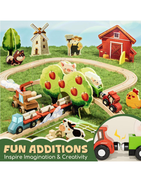 Juego de Tren de Madera Lehoo Castle 72 Piezas para Niños 3-5 Años Juego de Tren de Madera Lehoo Castle 72 Piezas para Niños 3-5 Años
