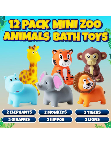 Mini Juguetes de Baño Bedwina - 12 Animales de Zoológico