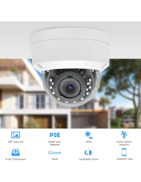 Cámara de Seguridad Dome Tennoz 5MP PoE IP con Visión Nocturna Cámara de Seguridad Dome Tennoz 5MP PoE IP con Visión Nocturna