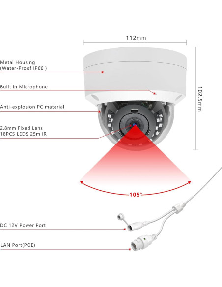 Cámara de Seguridad Dome Tennoz 5MP PoE IP con Visión Nocturna Cámara de Seguridad Dome Tennoz 5MP PoE IP con Visión Nocturna