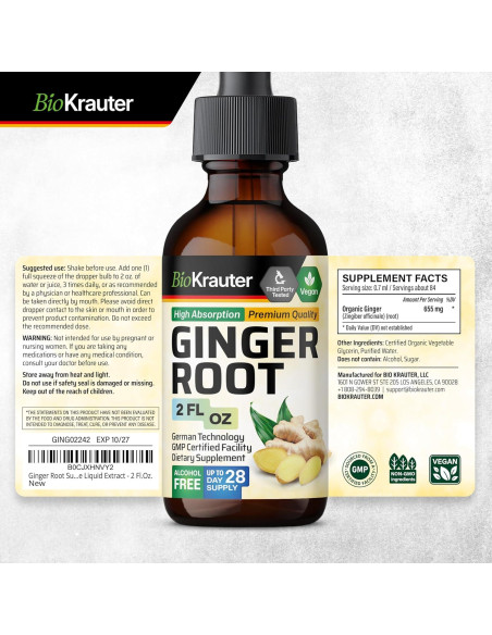 Extracto de Raíz de Jengibre BIO KRAUTER 59.15 ml Vegano Extracto de Raíz de Jengibre BIO KRAUTER 59.15 ml Vegano
