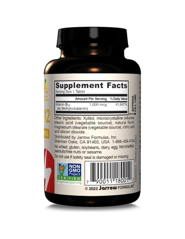 Suplemento Dietético Jarrow Formulas B-12 Metil 1000 mcg 100 Tabletas Masticables Sabor Limón