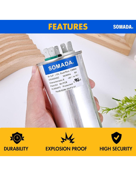 Paquete de 2 Capacitores CBB65 30+5uF 370V para Aire Acondicionado Paquete de 2 Capacitores CBB65 30+5uF 370V para Aire Acondicionado