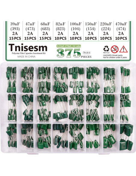 Kit de 375 Capacitores de Película Tnisesm 0.22nF - 470nF 100V Kit de 375 Capacitores de Película Tnisesm 0.22nF - 470nF 100V