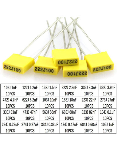 Kit de Capacitores de Película 240PCS 1nF a 1uF 63V-100V Molence