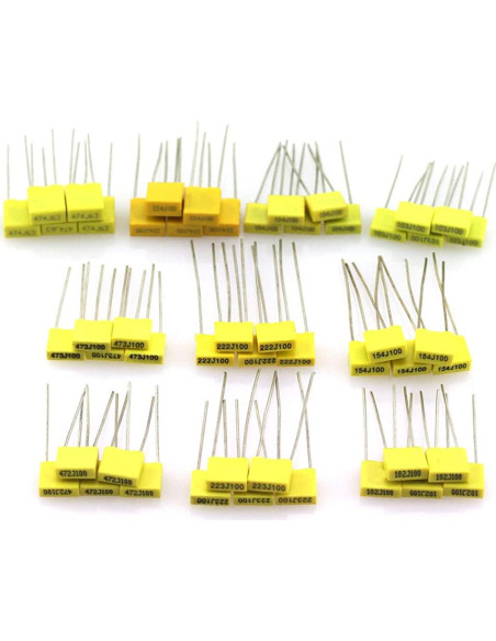 Kit de Capacitores de Película 240PCS 1nF a 1uF 63V-100V Molence Kit de Capacitores de Película 240PCS 1nF a 1uF 63V-100V Molence