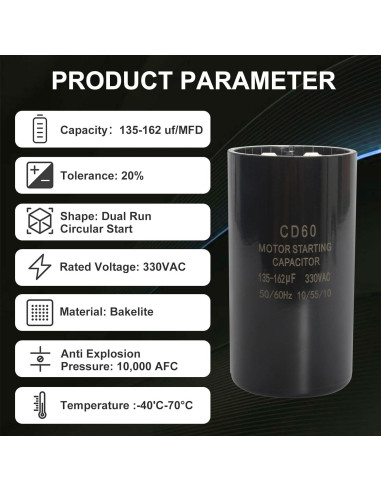 Capacitor Doble Arranque Circular LEDBarz CPT0091 135-162 uF 330VAC