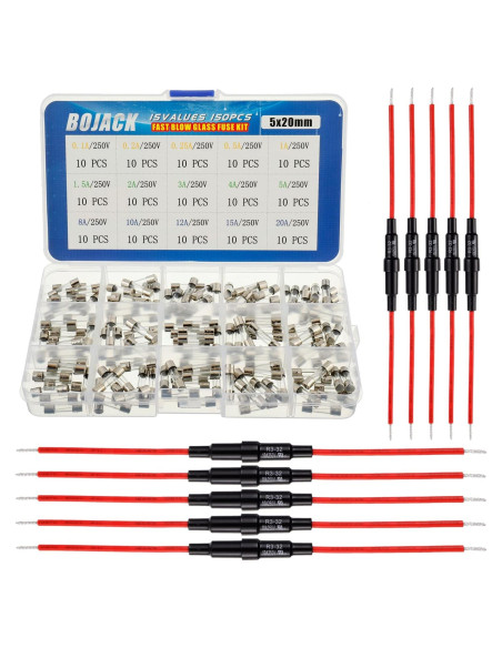 Kit de Surtido BOJACK: 10 Portafusibles + 150 Fusibles 5x20mm Kit de Surtido BOJACK: 10 Portafusibles + 150 Fusibles 5x20mm